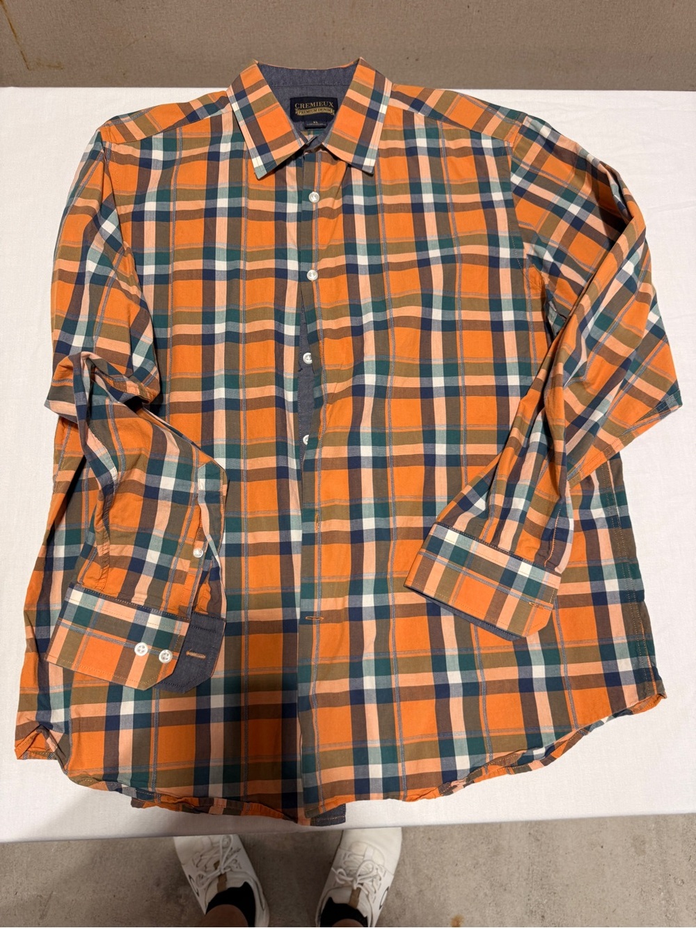 Cremieux Orange Plaid Cotton Button-Down Shirt